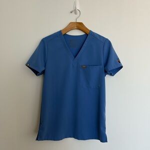 Figs Womens Medical Scrubs Top Technica Collection XS Blue Short Sleeve Pocket